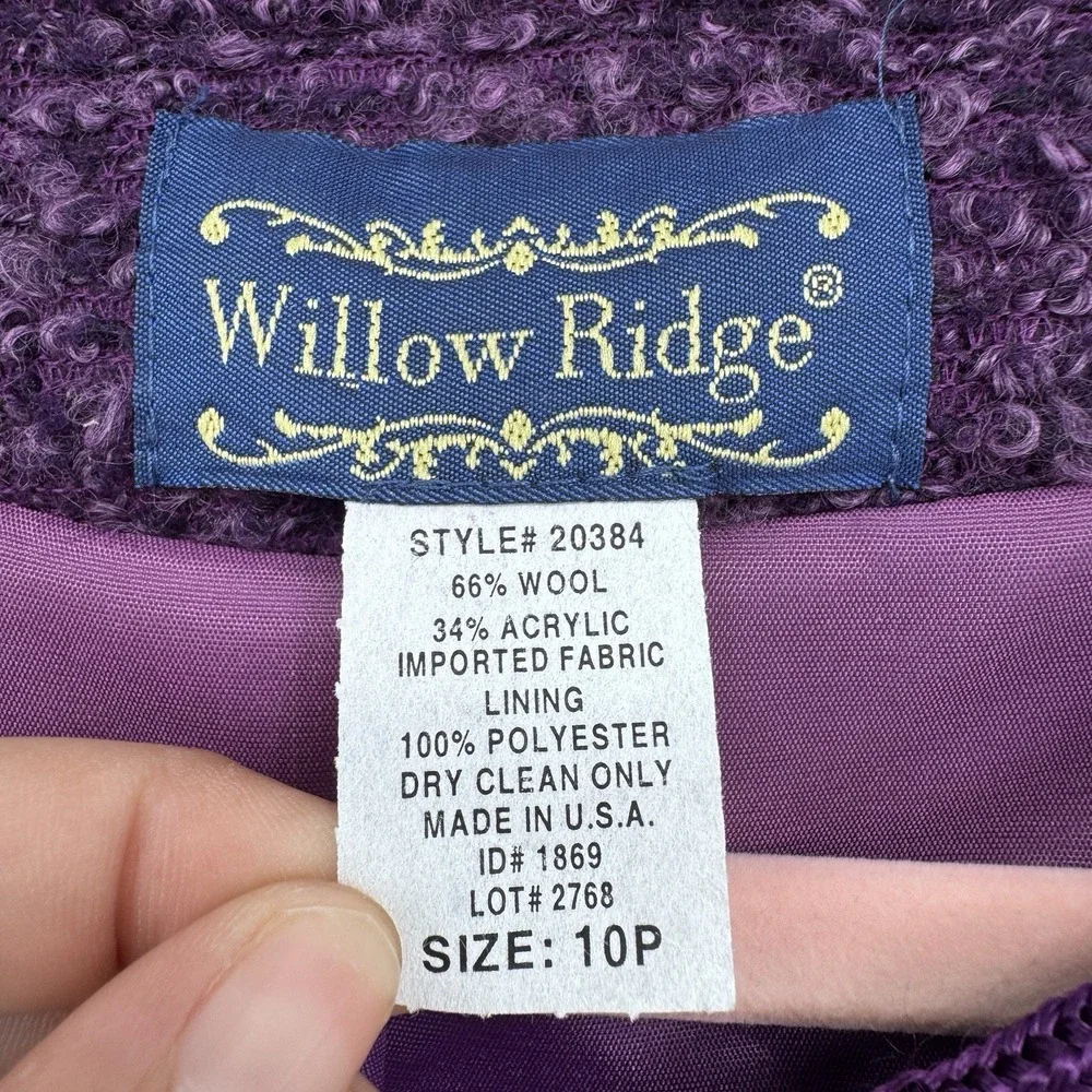 Willow Ridge 10P Purple Boucle Wool Knit Cardigan Jacket Gold Button Coquette